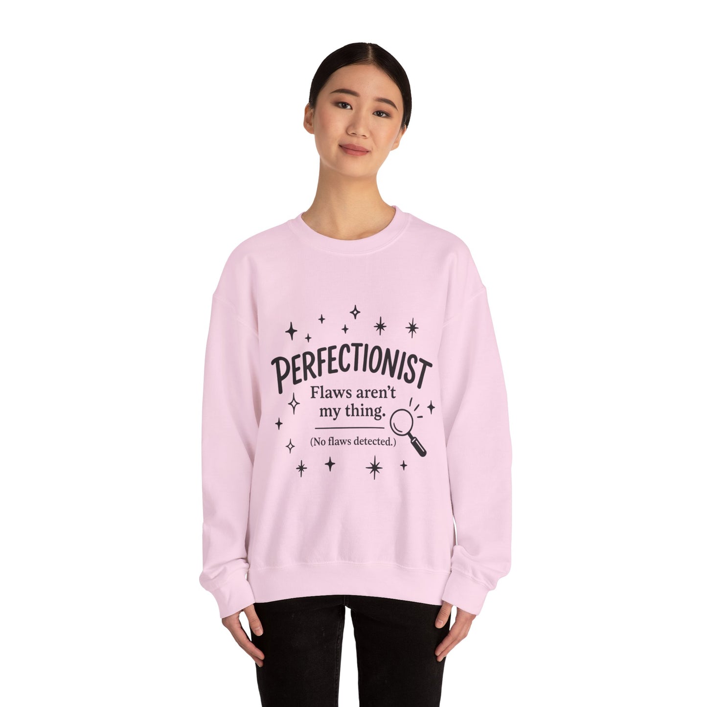 Womens Perfectionist Sweatshirt, Funny Clean Design with Stars, No Flaws Detected Quote Pullover, Minimalist Cozy Gift for Her