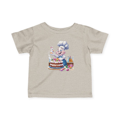 Hoppy Baker Easter Bunny Baby T-Shirt - Cute Infant Tee with Chef Bunny and Cake, Fun Spring Outfit for Babies, Easter Toddler Tee