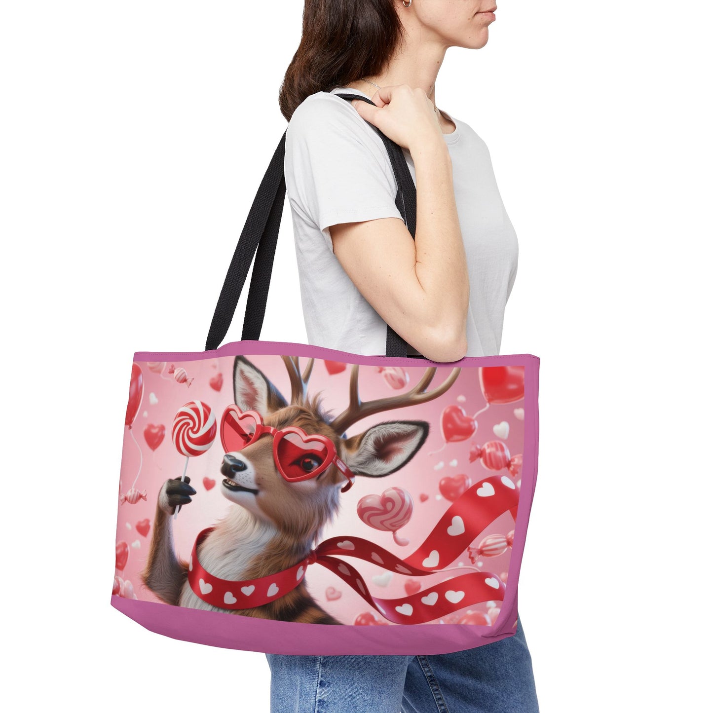Valentine's Day Weekender Tote Bag, Cute Animal Tote, Gifts for Her, Reusable Shopping Bag, Travel Bag, Everyday Use