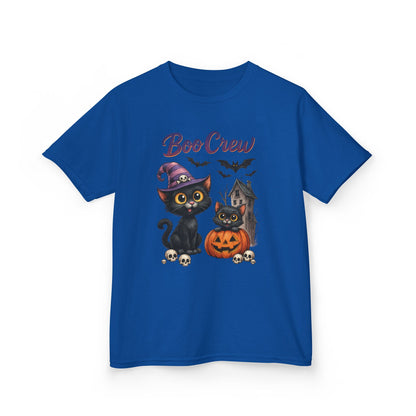 Boo Crew Kids Halloween T-Shirt, Cute Black Cats Pumpkin Design, Fun Spooky Shirt for Girls Boys
