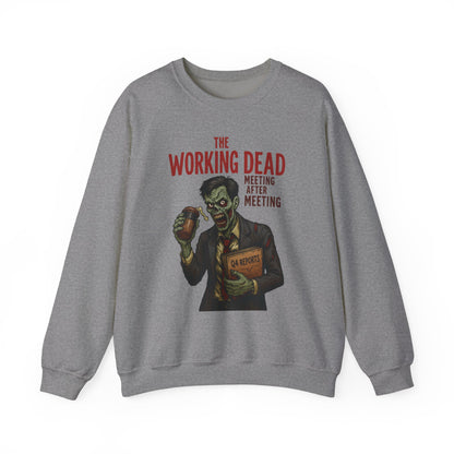 The Working Dead Men's Funny Zombie Sweatshirt, Office Humor Crewneck, Halloween Work Top