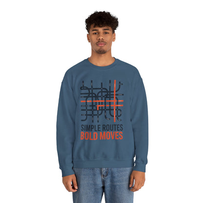 Men's Heavy Blend™ Crewneck Sweatshirt, Simple Routes Bold Moves Sweatshirt, Minimalist Metro Map Graphic Pullover