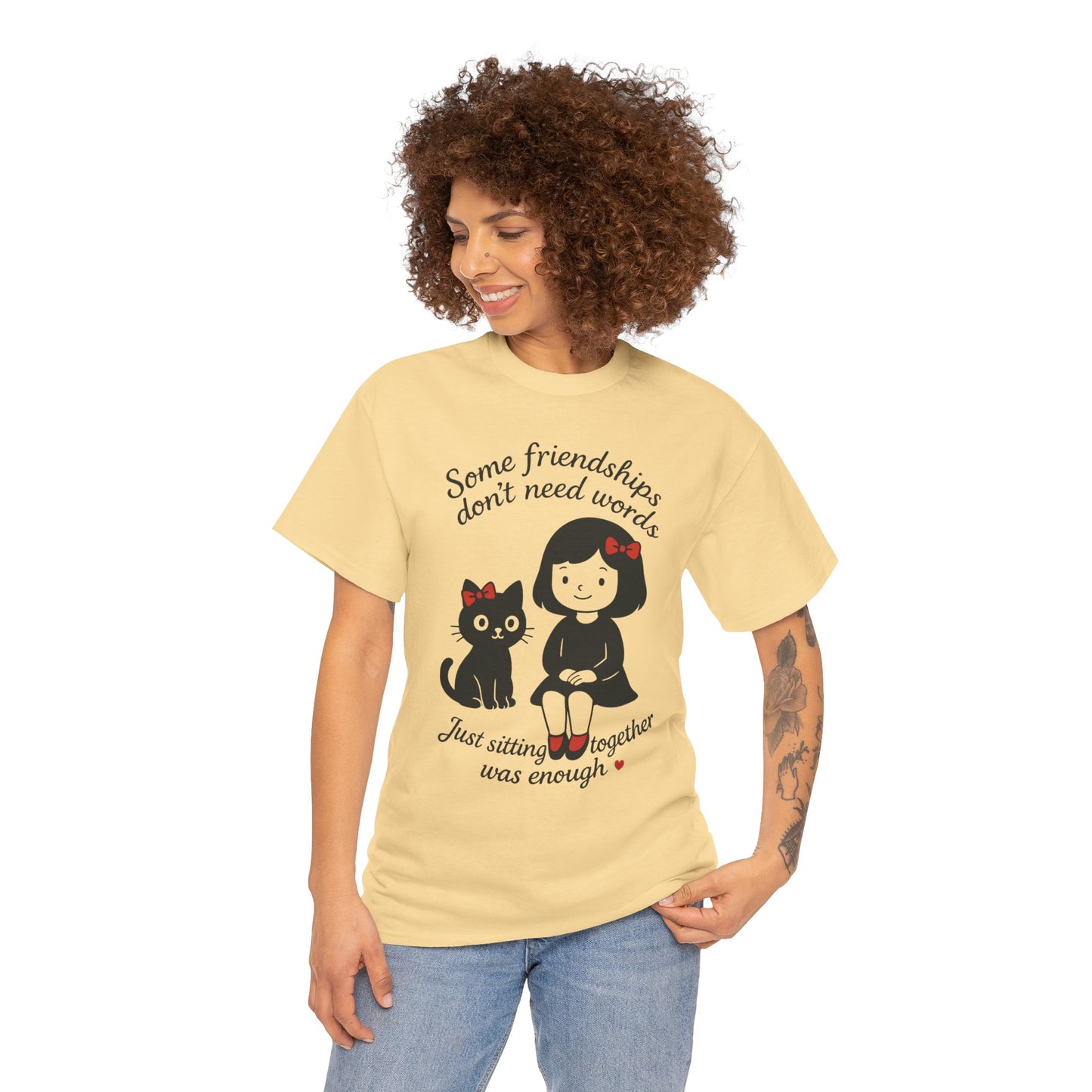 Cute Cat & Girl Graphic Tee, Playful Gift for Cat Lovers, Cat and Girl Design, Gift for Cat Owners, Women's Cotton T-Shirt