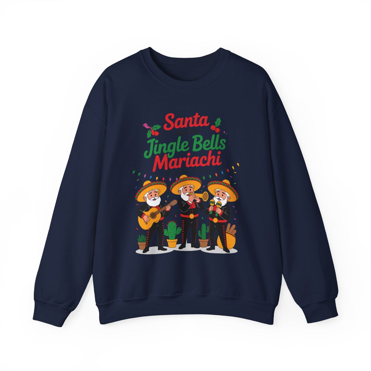 Santa and the Jingle Bells Mariachi Sweatshirt, Funny Mexican Christmas Jumper, Latin Holiday Fiesta Pullover