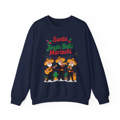 Santa and the Jingle Bells Mariachi Sweatshirt, Funny Mexican Christmas Jumper, Latin Holiday Fiesta Pullover