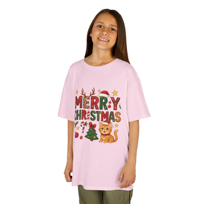 Merry Christmas Cat Shirt for Girls, Cute Holiday Kitten Tee