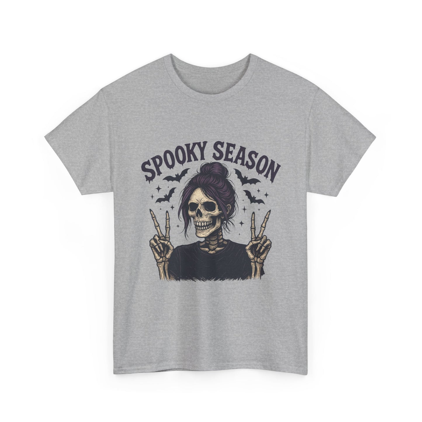 Spooky Season Women's T-Shirt, Funny Skeleton Girl Halloween Graphic Tee, Gothic Fall Shirt