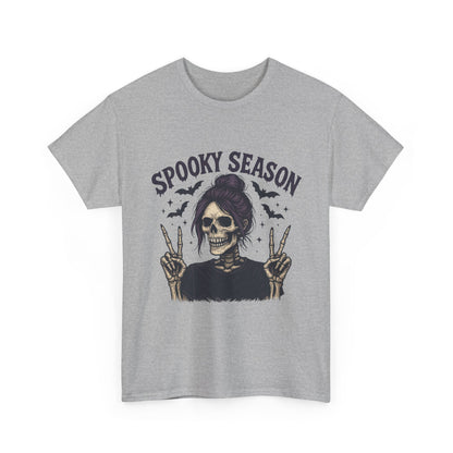 Spooky Season Women's T-Shirt, Funny Skeleton Girl Halloween Graphic Tee, Gothic Fall Shirt