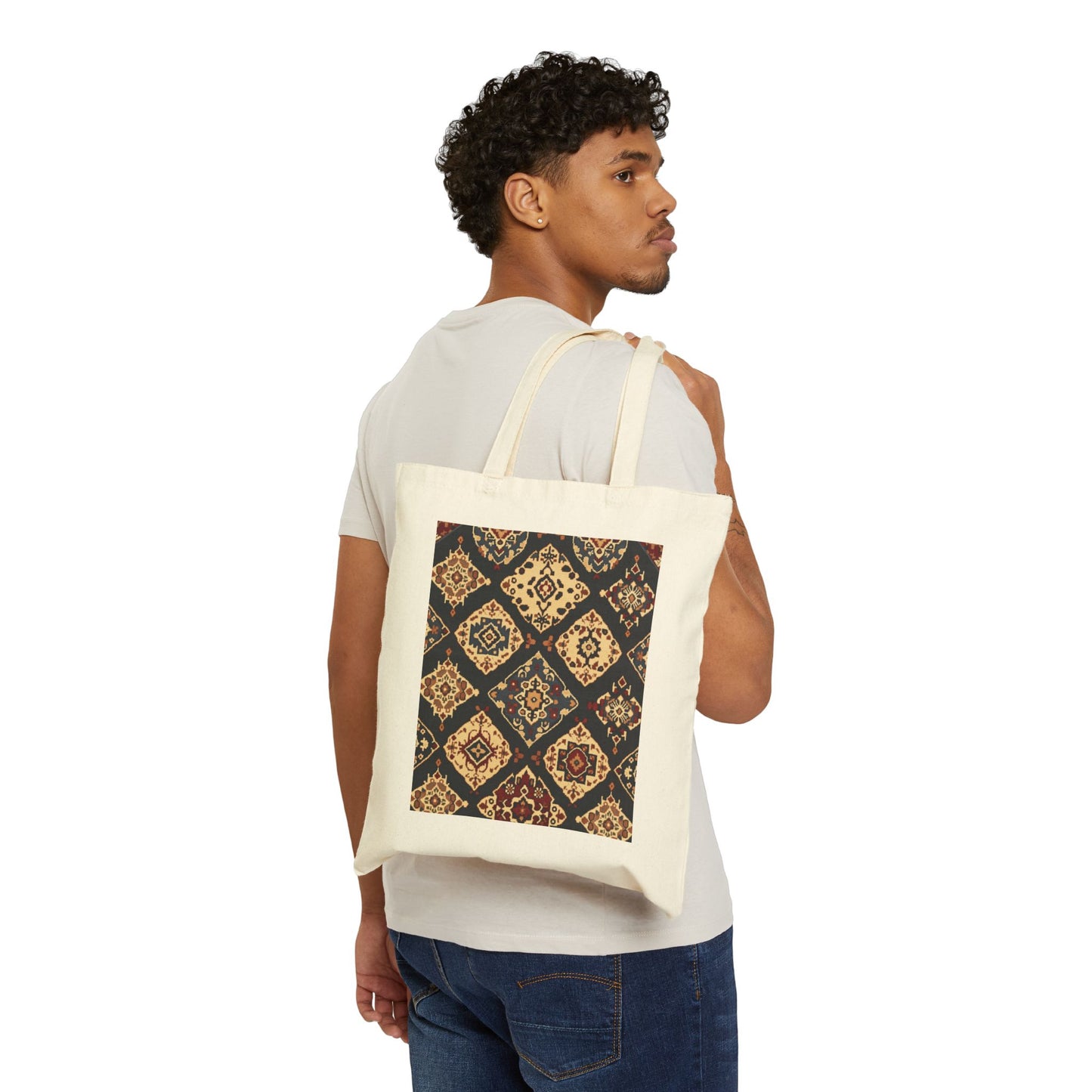 Bohemian Pattern Cotton Canvas Tote Bag, Eco-Friendly Shopping Bag, Art Tote, Beach Bag, Gift for Her, Market Tote