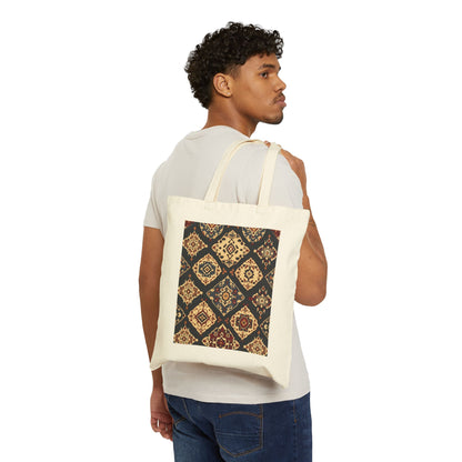 Bohemian Pattern Cotton Canvas Tote Bag, Eco-Friendly Shopping Bag, Art Tote, Beach Bag, Gift for Her, Market Tote