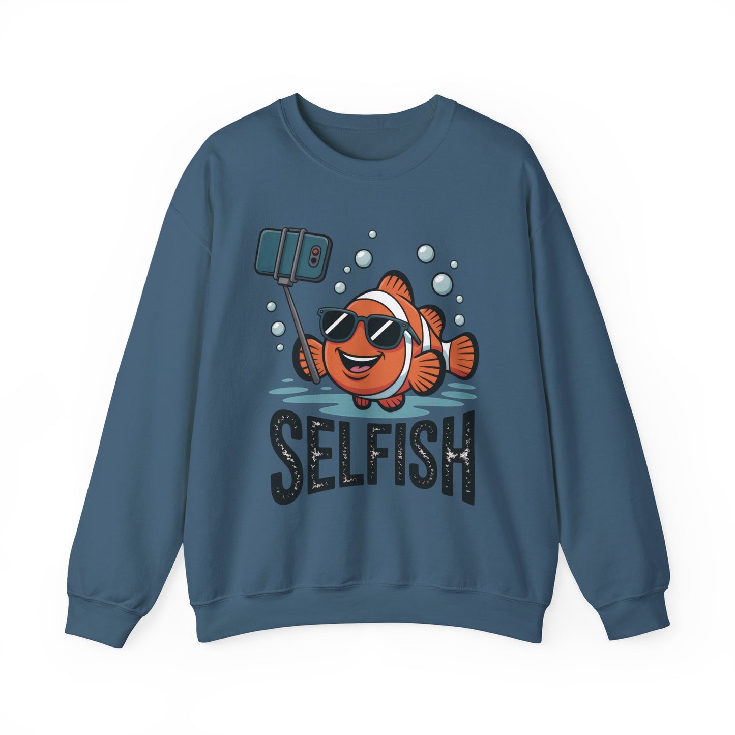 Unisex Heavy Blend™ Crewneck Sweatshirt, Mens Selfish Funny Fish Sweatshirt, Cute Selfie Pullover, Ocean Humor Top