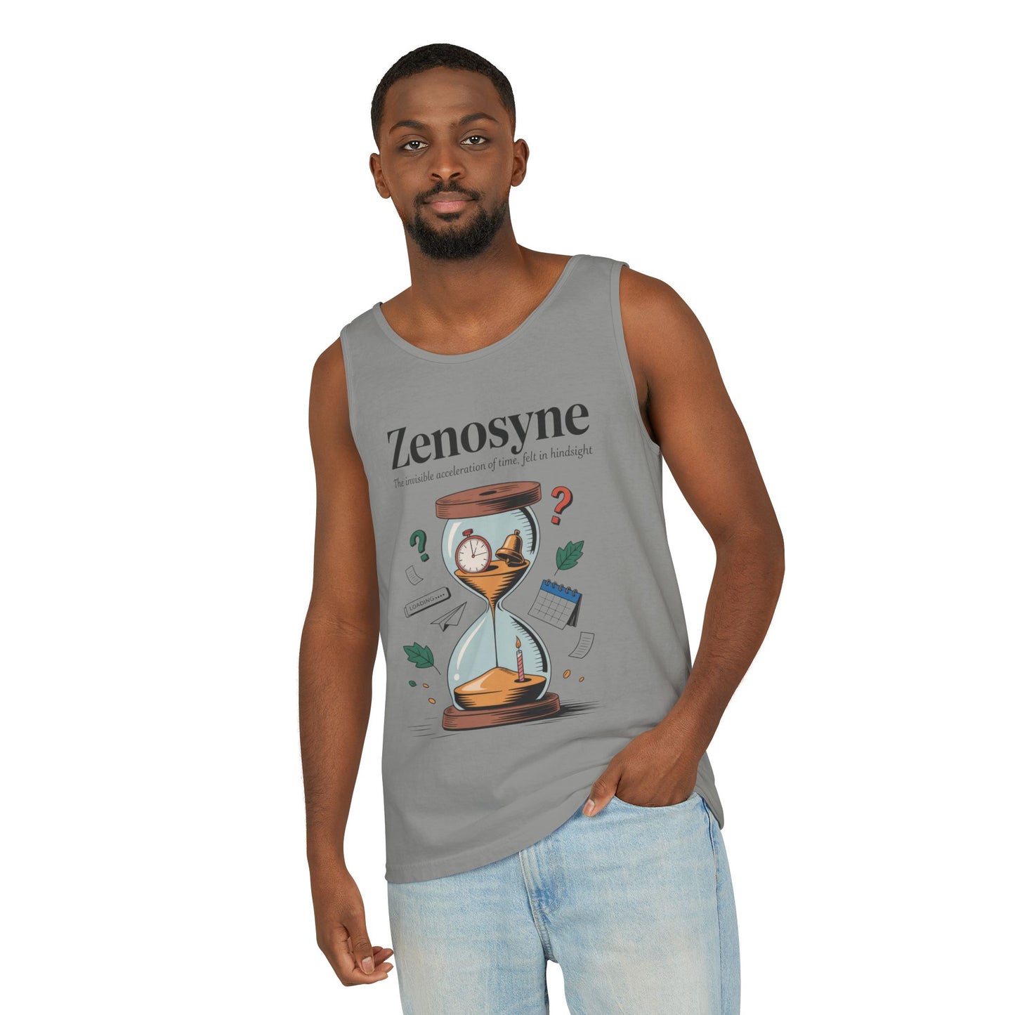 Zenosyne Tank Top, Unisex Garment-Dyed Tee, Time Awareness Gift, Casual Summer Wear, Philosophy Shirt, Unique Everyday Apparel