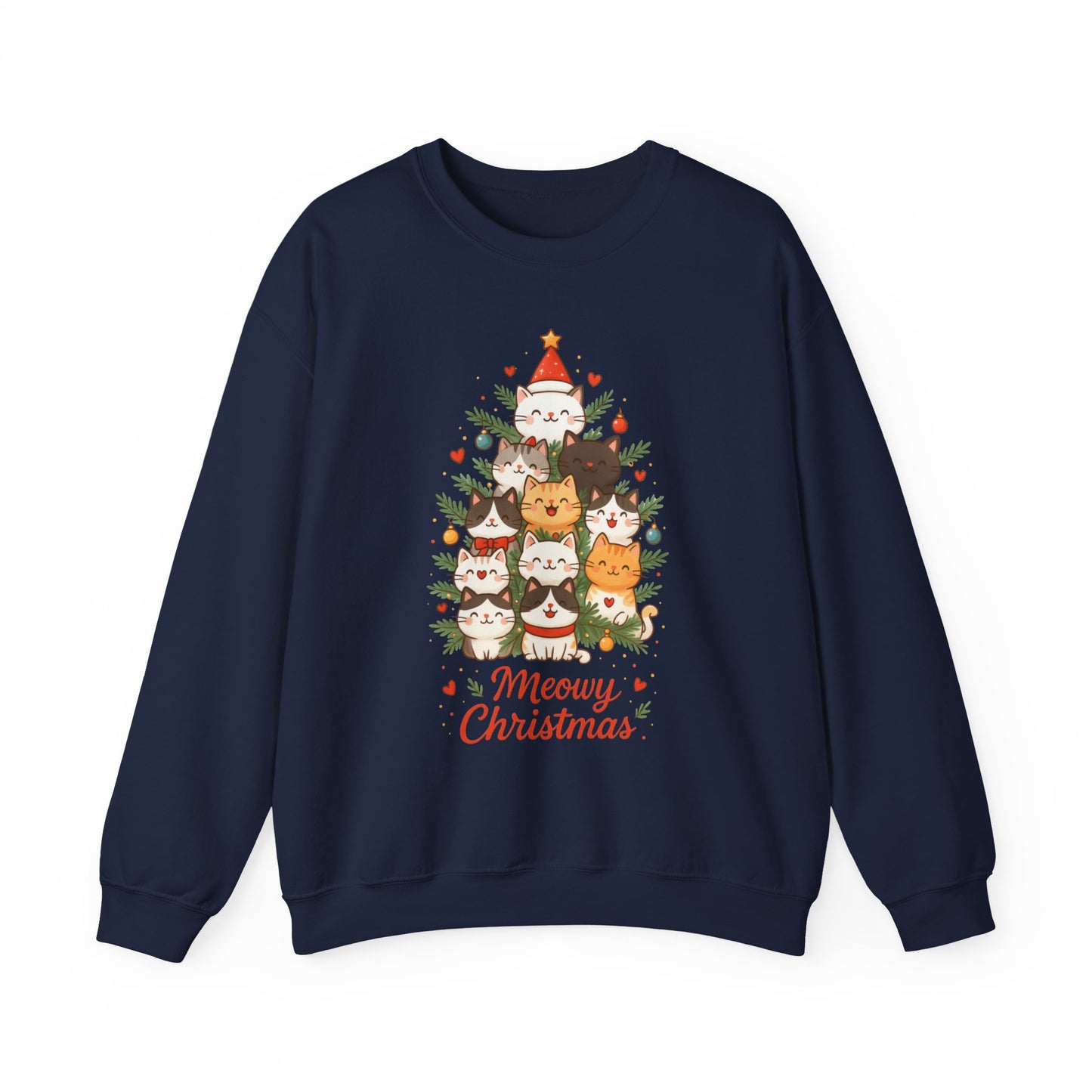 Women's Meowy Christmas Cat Sweatshirt, Cute Holiday Kitty Pullover