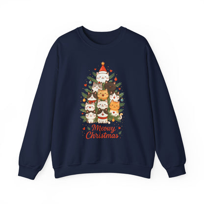 Women's Meowy Christmas Cat Sweatshirt, Cute Holiday Kitty Pullover
