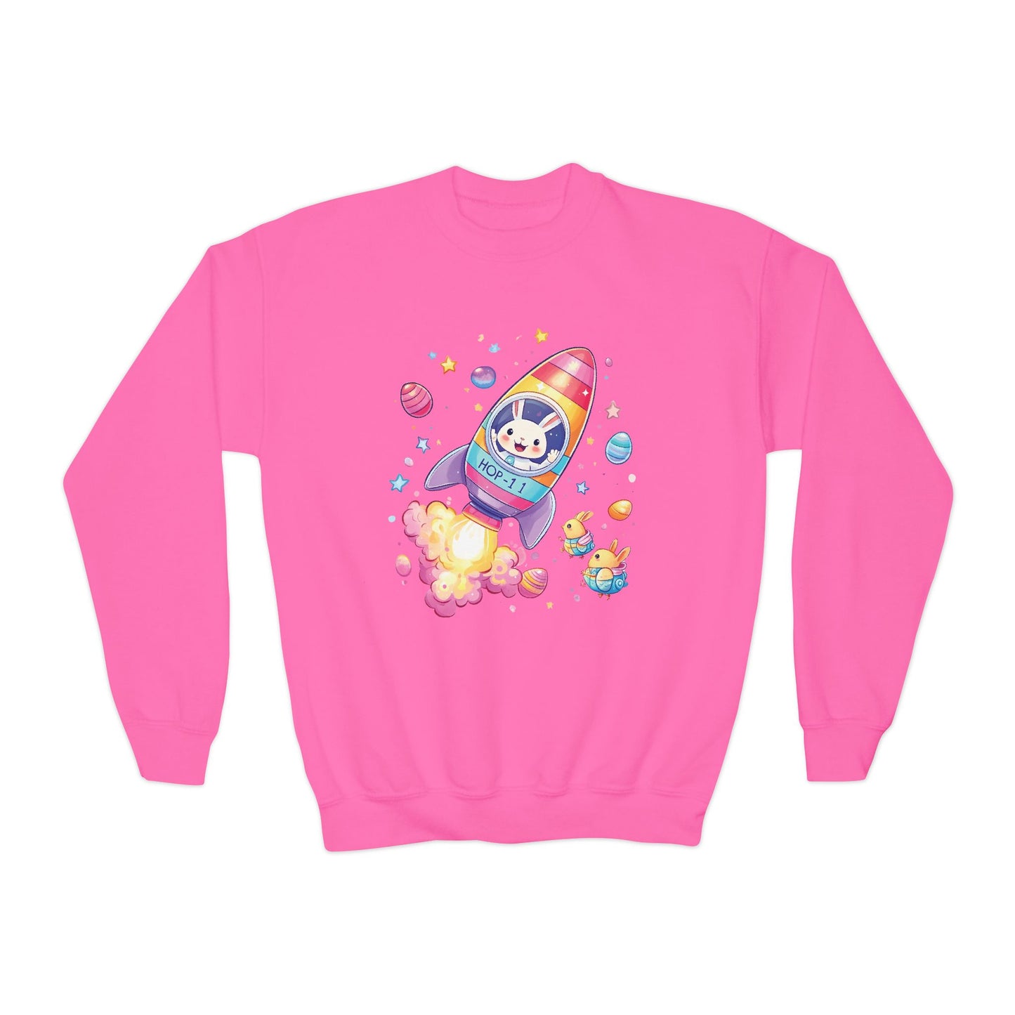 Astronaut Easter Bunny Youth Sweatshirt - Cute Rocket Bunny Design, Space Adventure Spring Shirt, Fun Holiday Gift for Kids