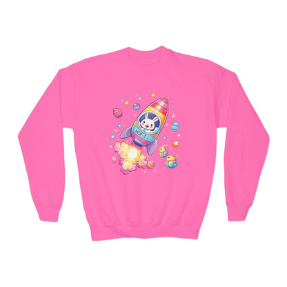 Astronaut Easter Bunny Youth Sweatshirt - Cute Rocket Bunny Design, Space Adventure Spring Shirt, Fun Holiday Gift for Kids