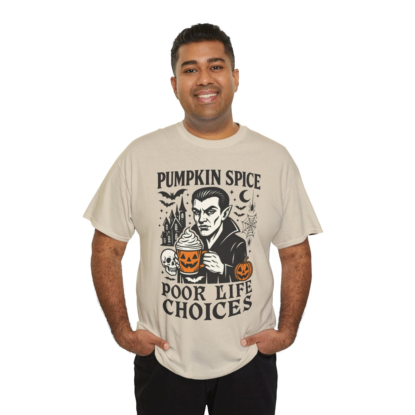 Pumpkin Spice Poor Life Choices Men's T-Shirt, Funny Vampire Coffee Halloween Graphic Tee