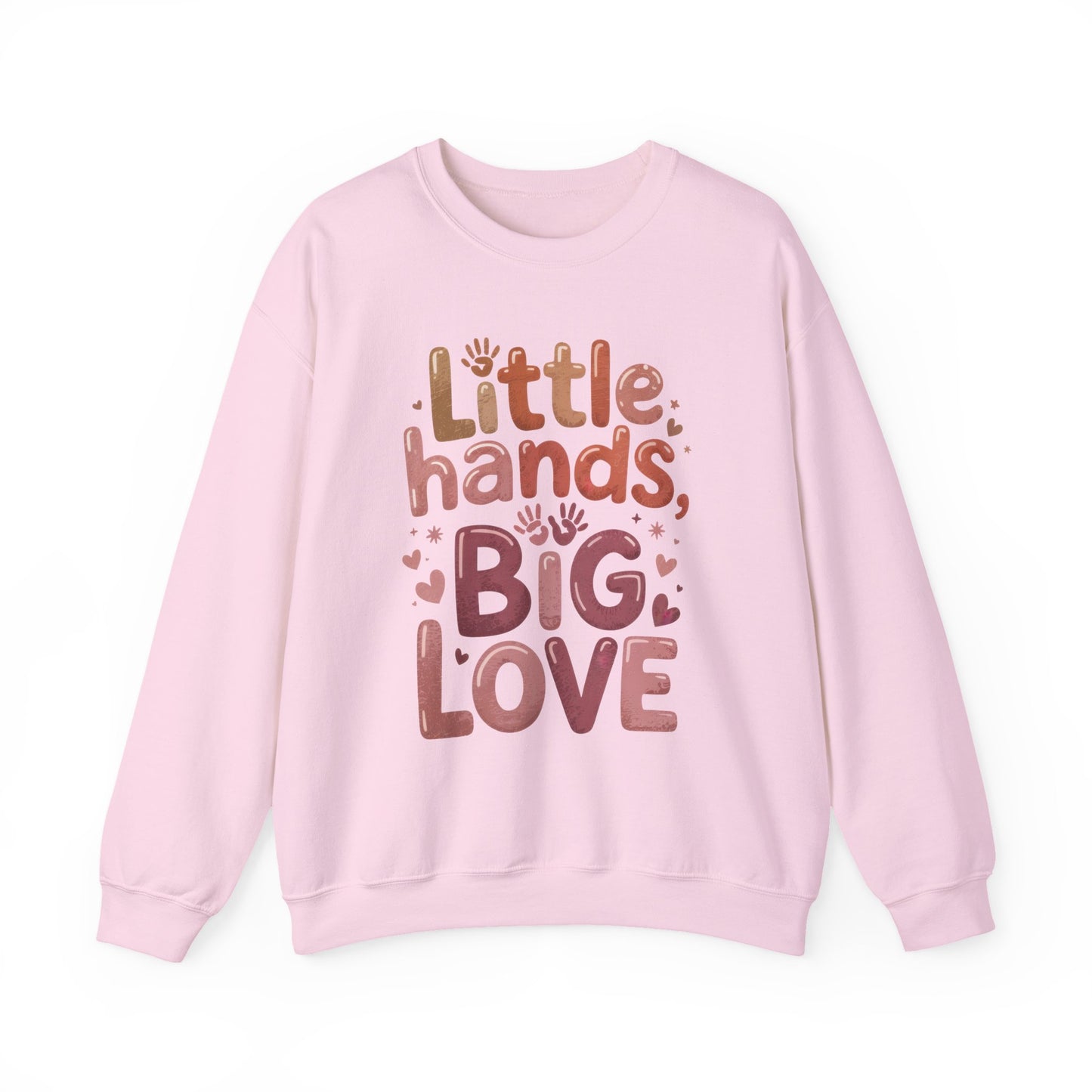 Little Hands, Big Love Crewneck Sweatshirt, Perfect for Moms Gifts, Family Events, Baby Showers, Everyday Wear, Cute Tee, mother's day Gift