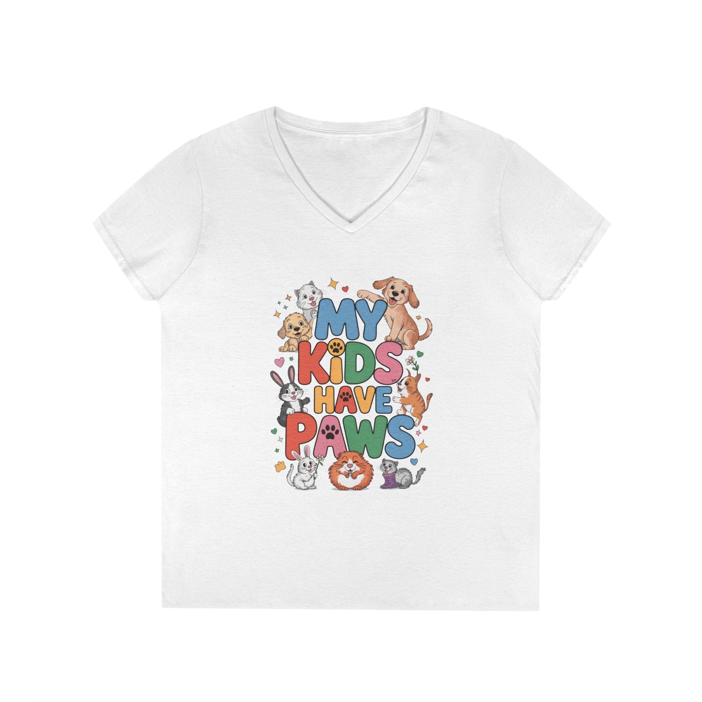 My Kids Have Paws V-Neck T-Shirt, Pet Lover Gift, Cute Animal Shirt, Cute Pet Mom Tee, Animal Parent T-Shirt,  Dog Cat Bunny Lover Gift