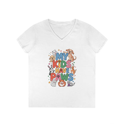 My Kids Have Paws V-Neck T-Shirt, Pet Lover Gift, Cute Animal Shirt, Cute Pet Mom Tee, Animal Parent T-Shirt,  Dog Cat Bunny Lover Gift