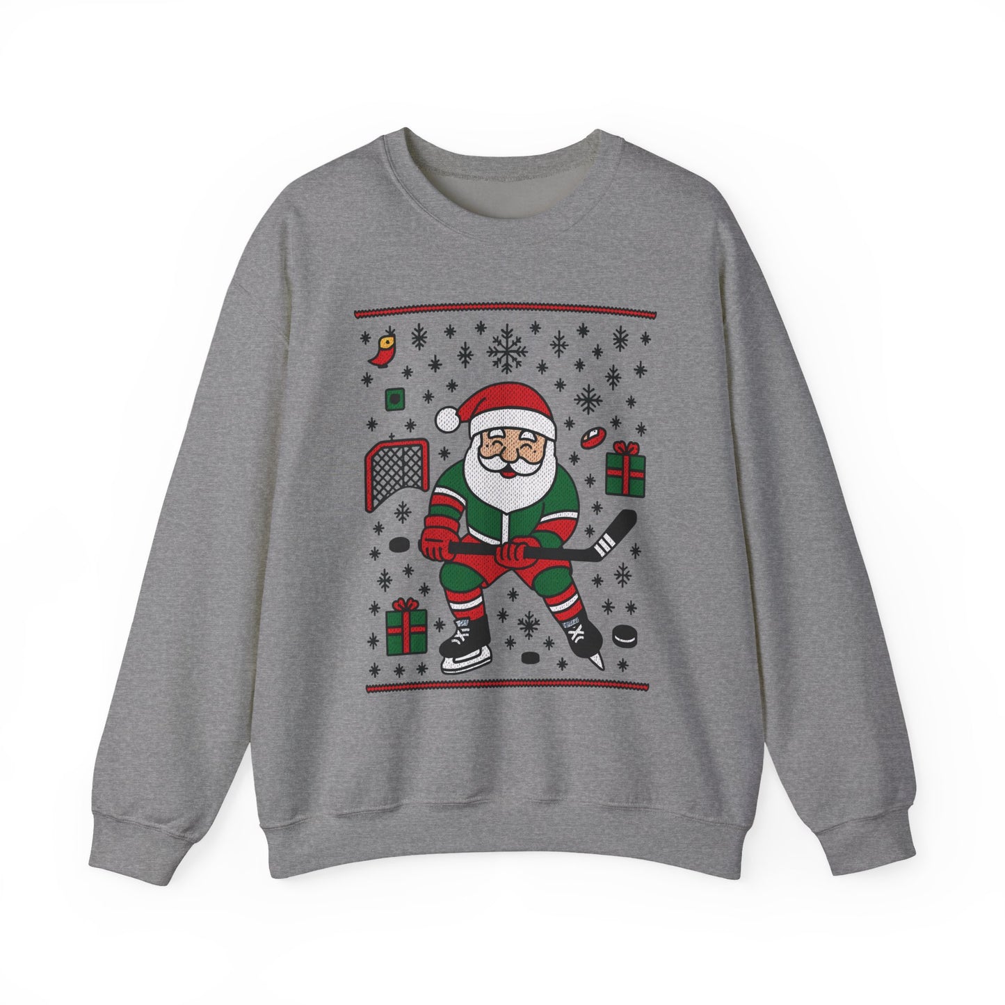 Hockey Santa Men's Christmas Sweatshirt, Funny Sports Holiday Jumper