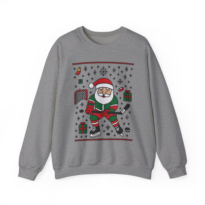 Hockey Santa Men's Christmas Sweatshirt, Funny Sports Holiday Jumper