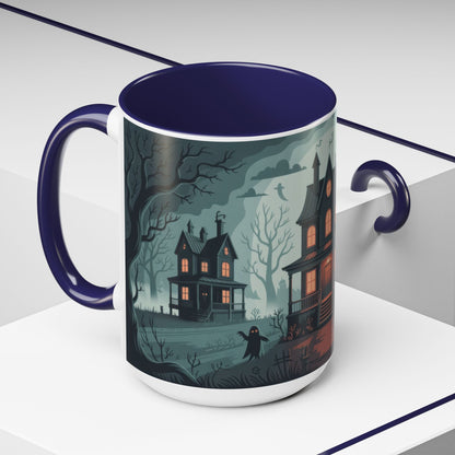 Haunted Mansion Mug, Ghostly Gothic Forest Coffee Cup, Spooky Haunted House Halloween Gift for Horror Lovers, Accent Coffee Mug (11, 15oz)