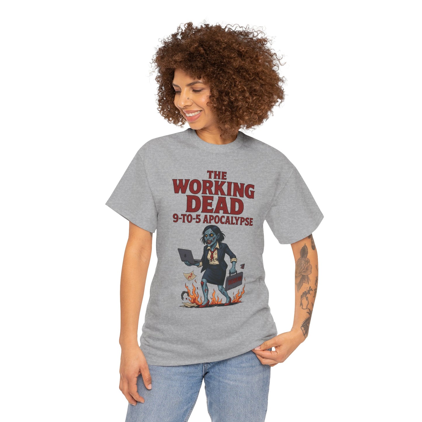 The Working Dead 9-to-5 Apocalypse Women's T-Shirt, Horror Office Zombie Top, Halloween Office Humor