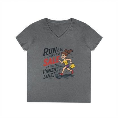 Ladies' V-Neck T-Shirt, Motivational Fitness Tee, Funny Gym Top, Funny Shopping Tee, Treadmill Runner Shirt for Her, For Sale Tee