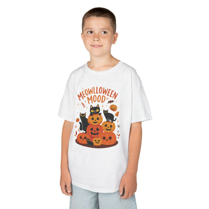 Meowlloween Mood Kids Shirt, Cute Black Cat Halloween T-Shirt for Girls and Boys, Funny Pumpkin Cat Tee, Cozy Fall Cat Lover Gift