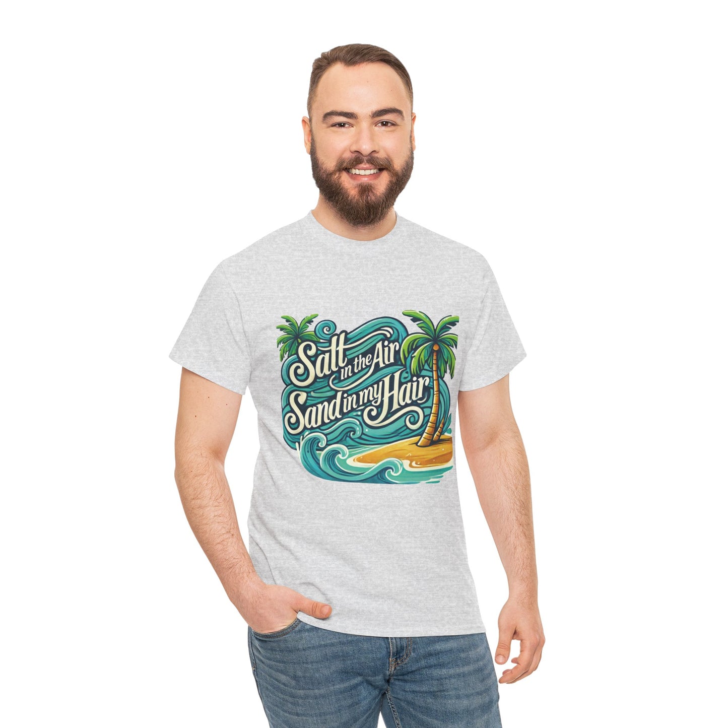 Salt in the Air Sand in My Hair Shirt, Beach Summer Vibes Graphic T-Shirt, Tropical Ocean Palm Design, Ocean-Themed Shirt, Gift Beach Lovers