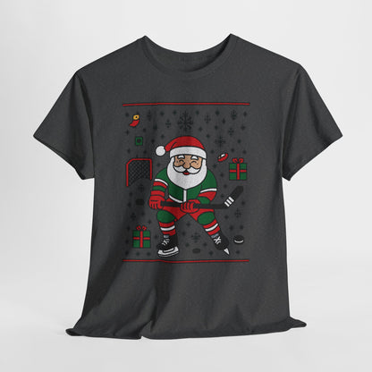 Hockey Santa Men's Christmas T-Shirt, Funny Sports Holiday Tee