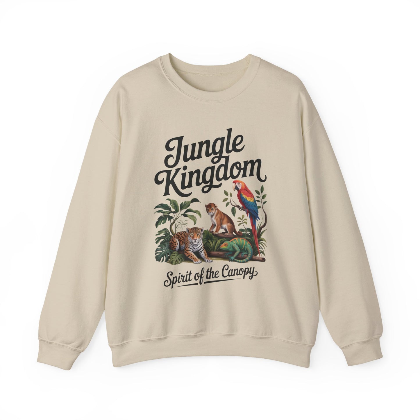 Jungle Kingdom Mens Sweatshirt, Cozy Jungle Crewneck, Nature Lover Gift, Wildlife Artwork, Eco-Conscious Apparel, Animal Enthusiast Clothing