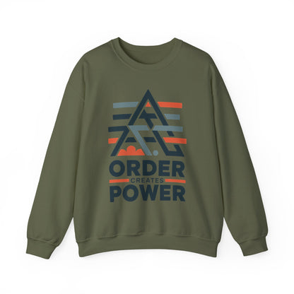 Men's Sweatshirt Order Creates Power, Minimal Geometric Motivational Graphic Pullover, Heavy Blend™ Crewneck Sweatshirt