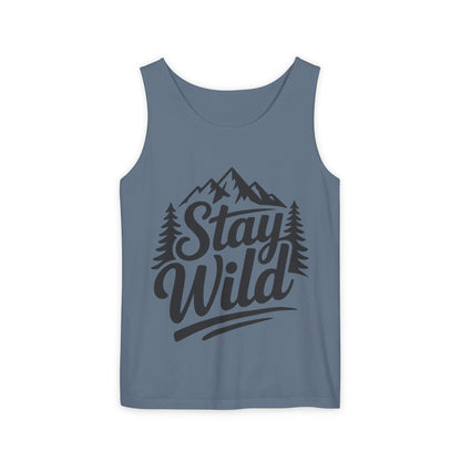 Stay Wild Garment-Dyed Mens Tank Top, Boho Summer Top, Adventure Shirt, Nature Lover Apparel, Gift for Hikers, Outdoor Clothing