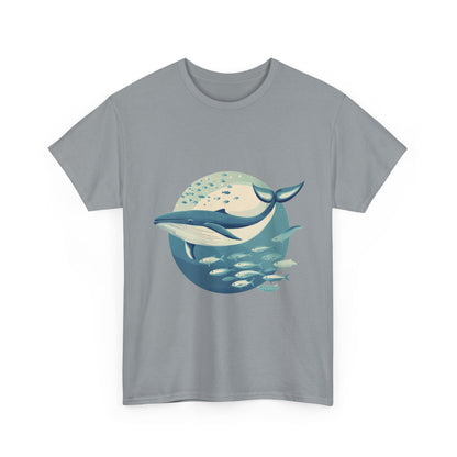 Whale and Fish Unisex Heavy Cotton Tee, Ocean Lover Shirt, Nature Tee, Sea Creature Gift, Casual Summer Top, Ocean Whale Graphic Tee
