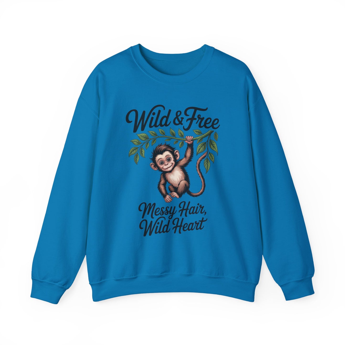 Wild & Free Monkey Sweatshirt, Messy Hair Wild Heart Womens Pullover, Cute Jungle Animal Sweater, Boho Adventure Graphic, Nature Lover Gift