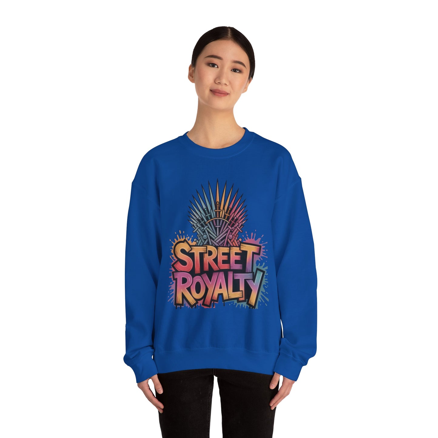 Street Royalty Women's Crewneck Sweatshirt, Graffiti Crown Graphic Pullover, Urban Streetwear Top