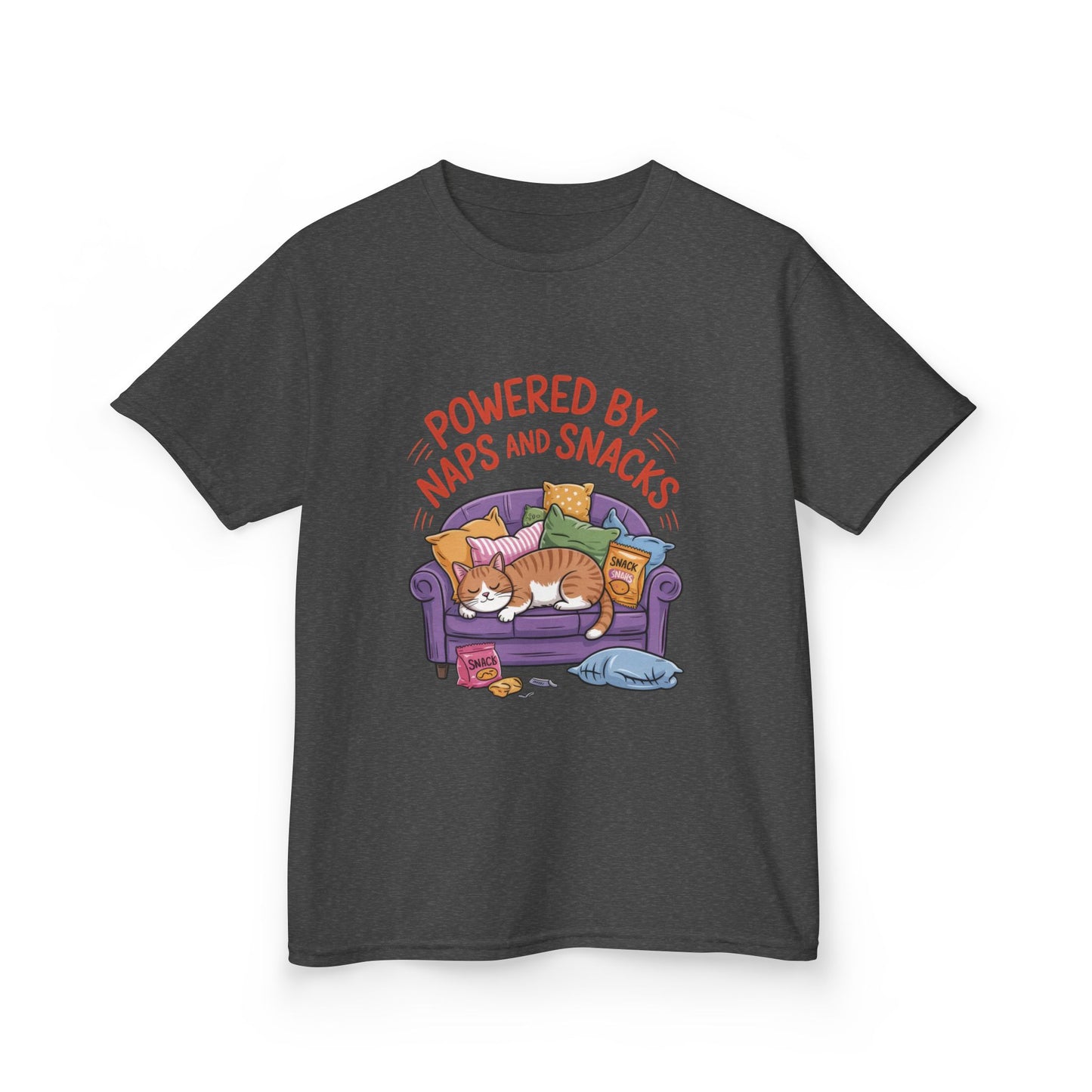 Kids Powered by Naps and Snacks Tee, Funny Kids T-Shirt, Cat Lover Gift, Birthday Present, Cute Cotton Tee, Everyday Wear
