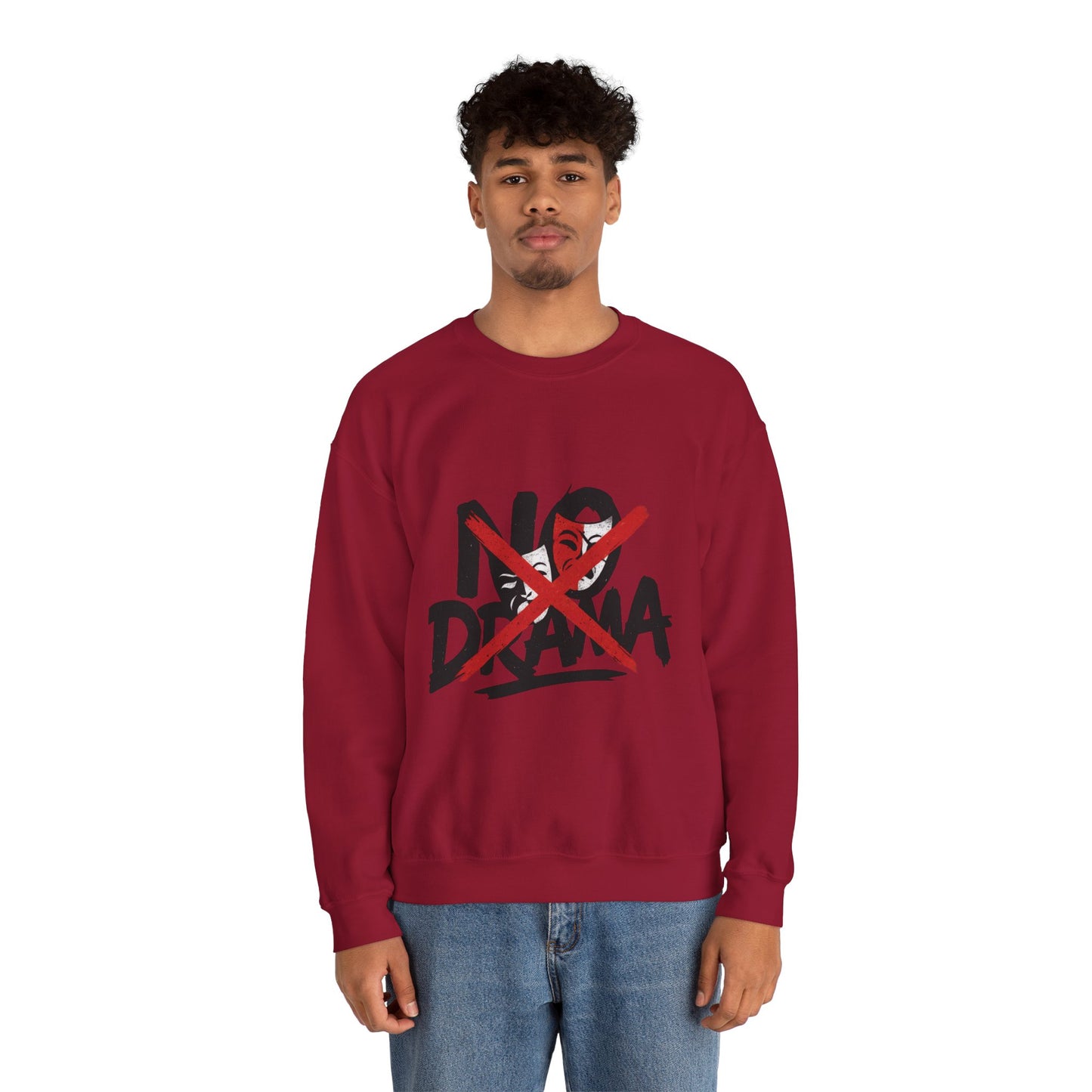 No Drama Mens Crewneck Sweatshirt, Casual Everyday Wear, Gift for Friends, Relaxed Vibes, Comfortable Fashion
