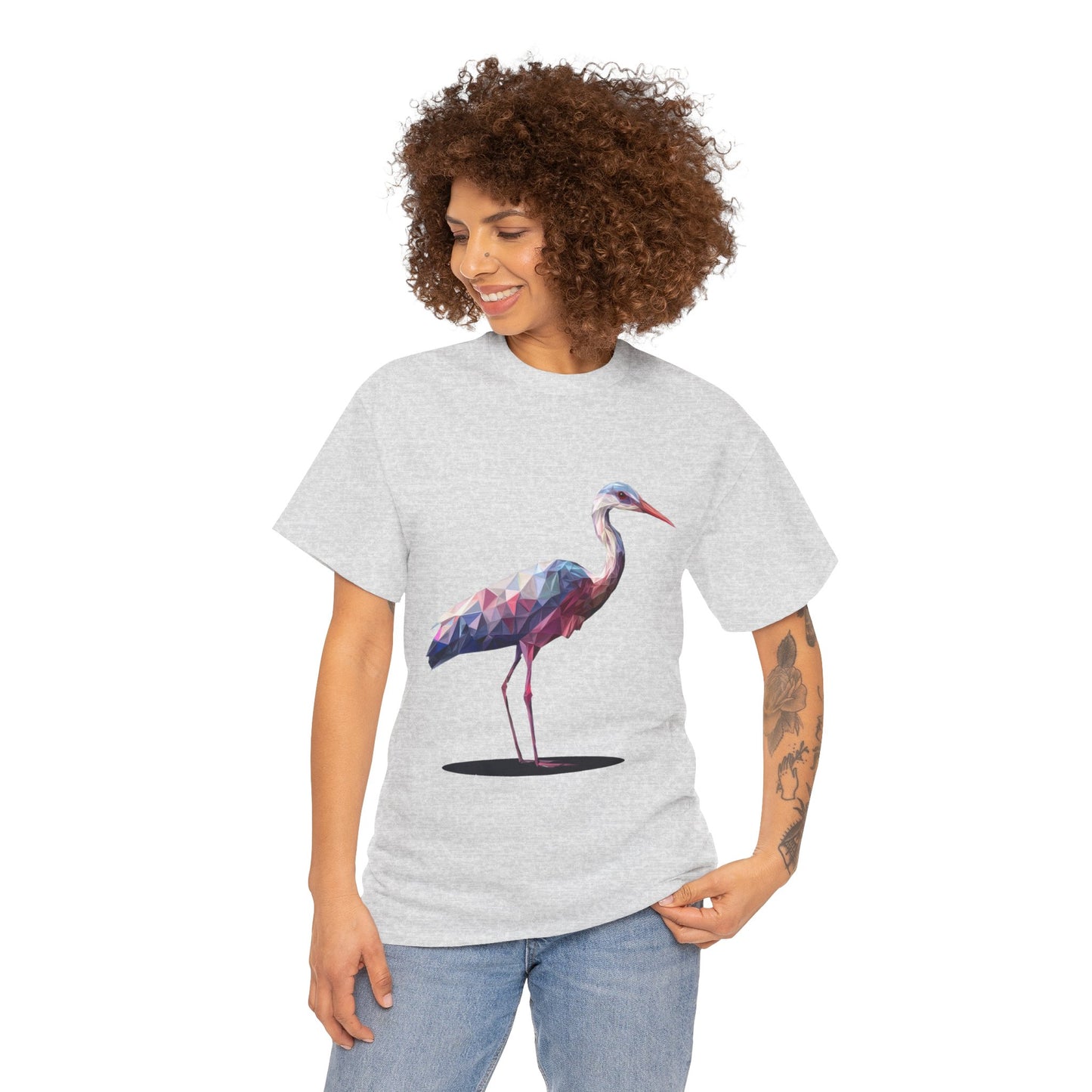 Geometric Heron T-Shirt, Colorful Polygon Bird Graphic, Nature Lover Unisex Heavy Cotton Tee, Geometric Crane Tee, Bird Lovers Gift