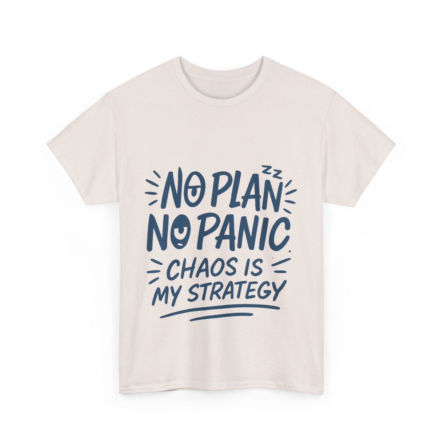 Funny Chaos Quote Mens T-Shirt, No Plan No Panic Humor Shirt, Casual Graphic Tee Gift for Him, Relaxed Fit