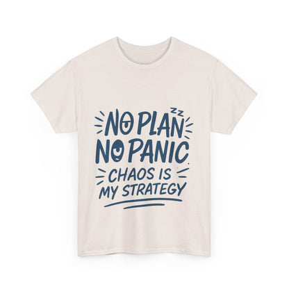 Funny Chaos Quote Mens T-Shirt, No Plan No Panic Humor Shirt, Casual Graphic Tee Gift for Him, Relaxed Fit