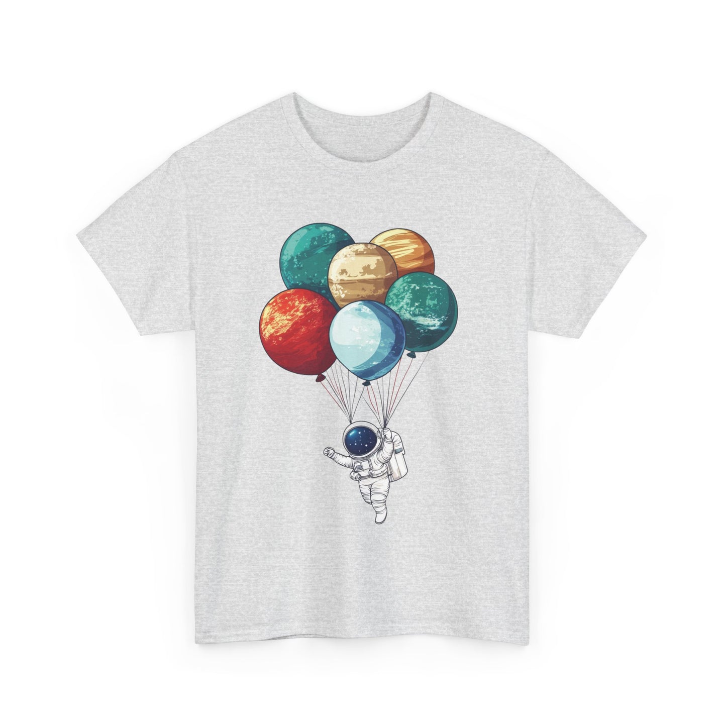 Astronaut with Planet Balloons T-Shirt, Space Lover Unisex Tee, Outer Space Graphic Shirt, Space Theme Shirt, Cosmic Adventure Top