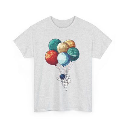 Astronaut with Planet Balloons T-Shirt, Space Lover Unisex Tee, Outer Space Graphic Shirt, Space Theme Shirt, Cosmic Adventure Top