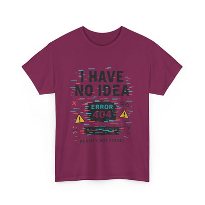 Funny Error 404 Unisex Heavy Cotton Tee, Graphic Tee, Humor Shirt, Gift for Tech Lovers, Casual Wear, Unique T-Shirt