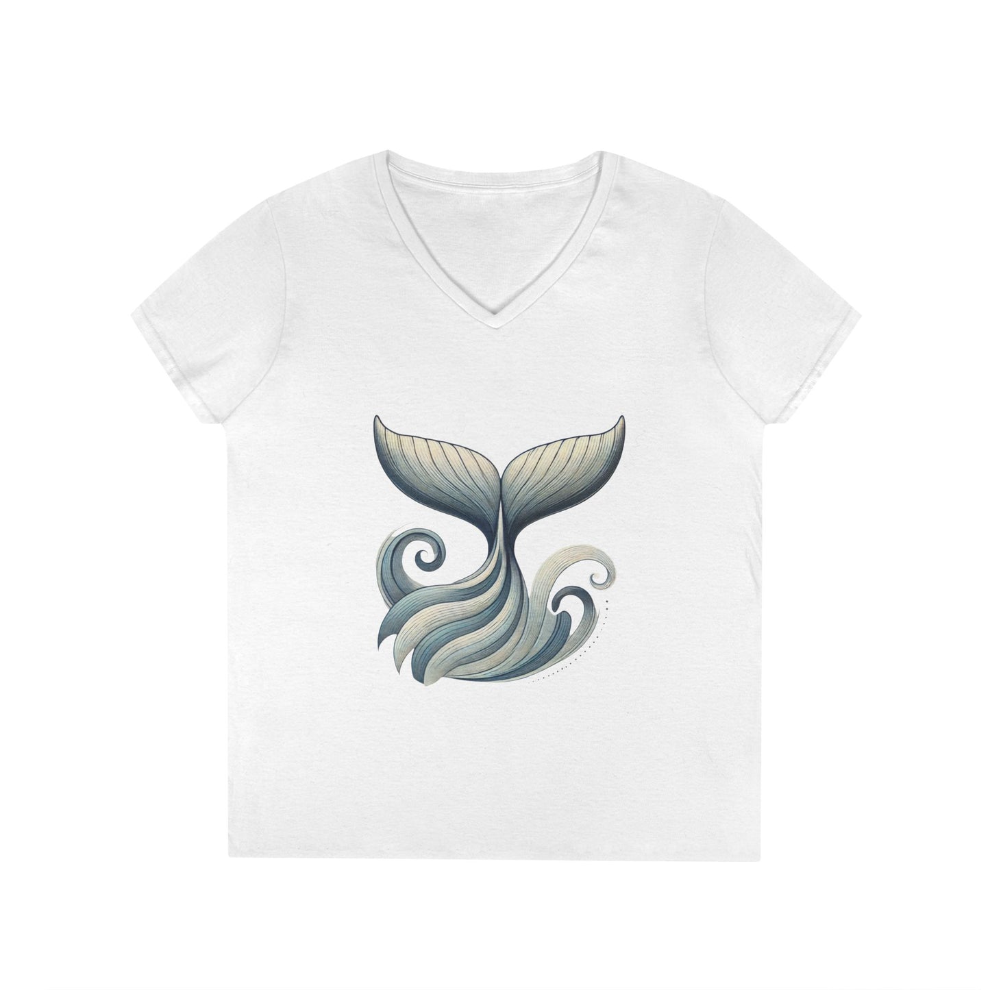 Whale Tail Ocean Wave Graphic V-Neck T-Shirt, Unisex Heavy Cotton Shirt for Sea Lovers, Ocean Lover Shirt, Summer Fashion Tee Gift