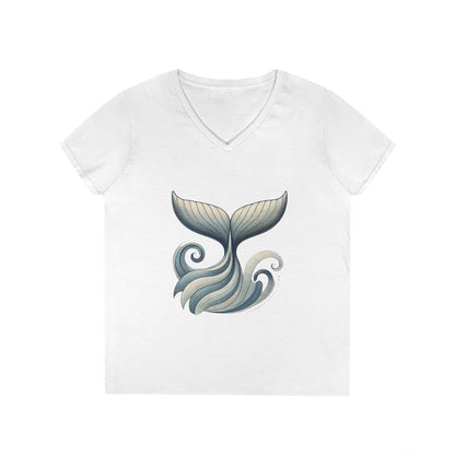 Whale Tail Ocean Wave Graphic V-Neck T-Shirt, Unisex Heavy Cotton Shirt for Sea Lovers, Ocean Lover Shirt, Summer Fashion Tee Gift