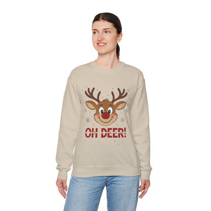 Womens Oh Deer Christmas Sweatshirt, Cute Reindeer Holiday Pullover, Women's Crewneck Sweatshirt