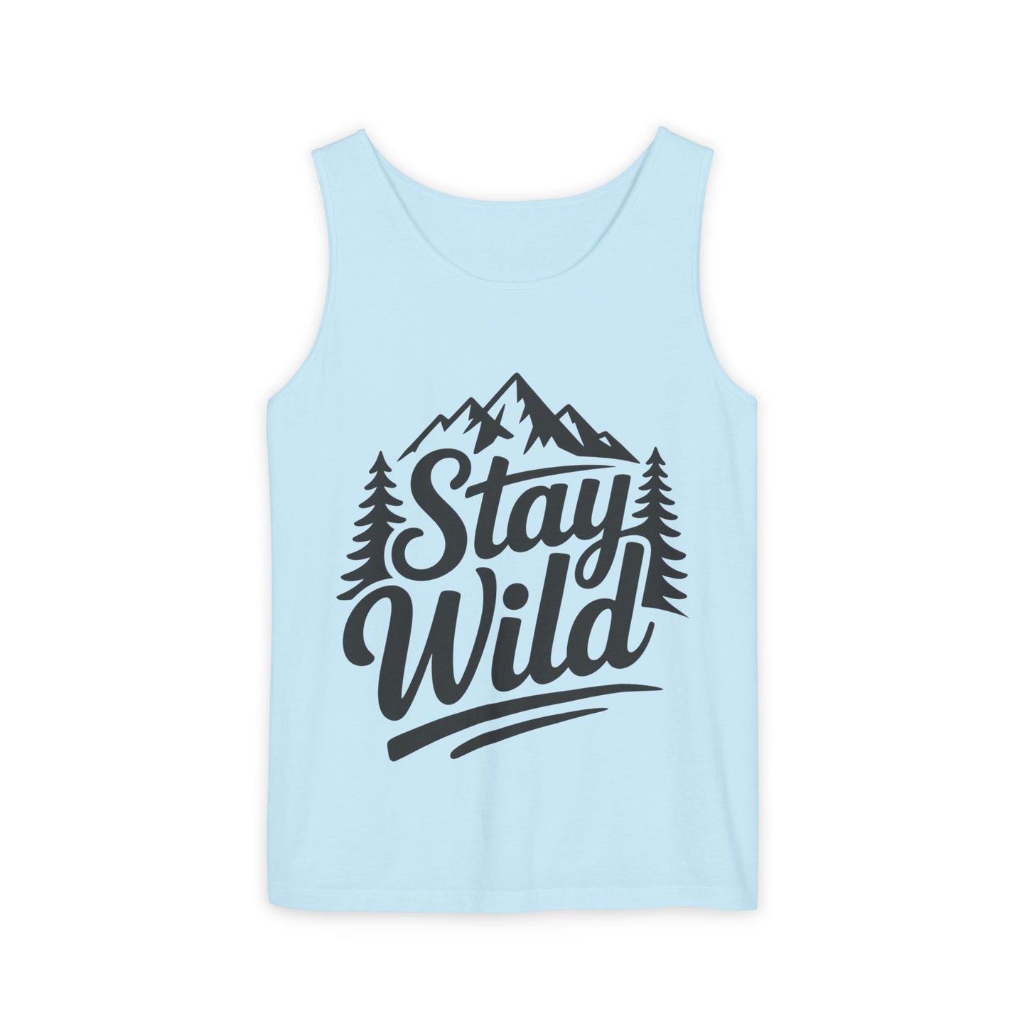 Stay Wild Garment-Dyed Mens Tank Top, Boho Summer Top, Adventure Shirt, Nature Lover Apparel, Gift for Hikers, Outdoor Clothing